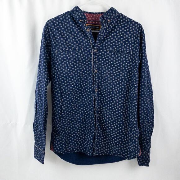 Paper Denim & Cloth Navy Floral Print Button Down Shirt Mens Medium - Picture 1 of 13